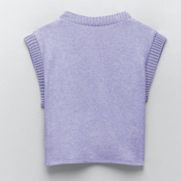 ZARA WOMAN NWT KNITTED WAISTCOAT VEST CABLE-KNIT 5039/308 Lilac Purple M L - Picture 4 of 4